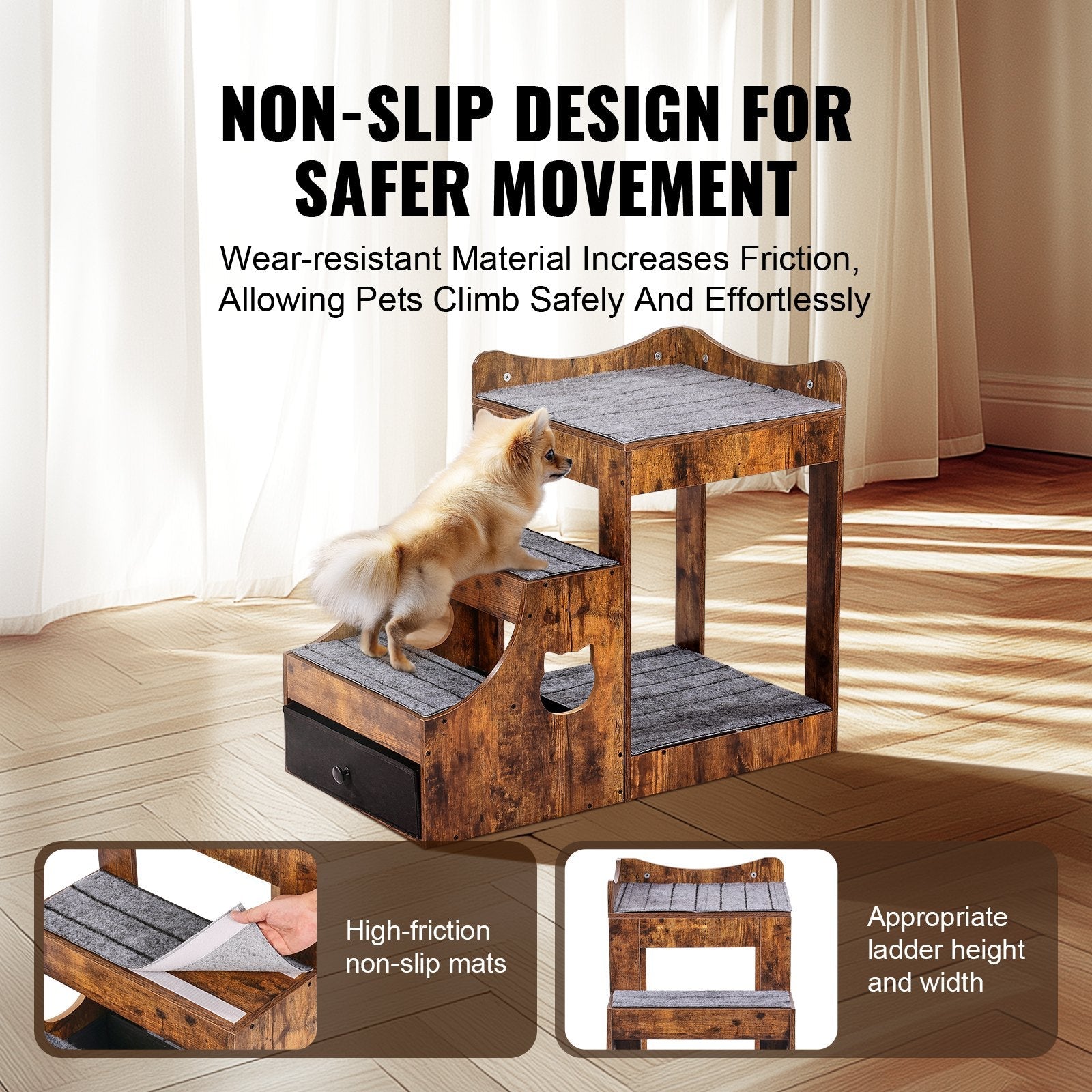 KFX-3578941 Multifunctional Pet Bunk Bed with Stairs and Window Perch for Dogs and Cats
