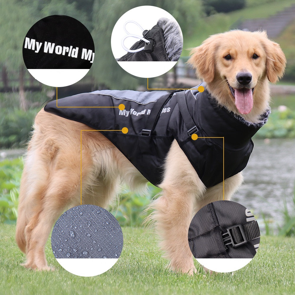 KFX-3580861 Reflective Waterproof Dog Shell Jacket for Large Breeds - Warm Cotton Pet Clothing in Multiple Colors