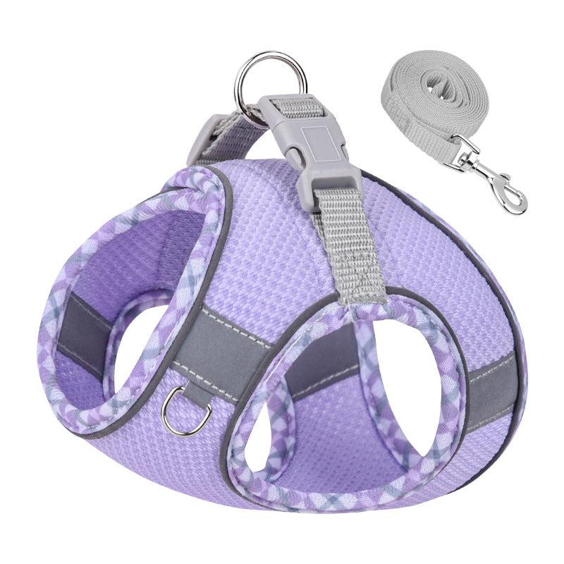 KFX-3582269 Reflective Plaid Dog Harness with Traction Rope - Adjustable Fit for Comfort and Safety