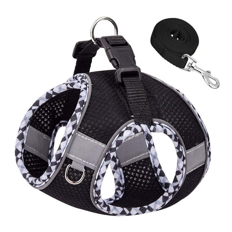 KFX-3582269 Reflective Plaid Dog Harness with Traction Rope - Adjustable Fit for Comfort and Safety