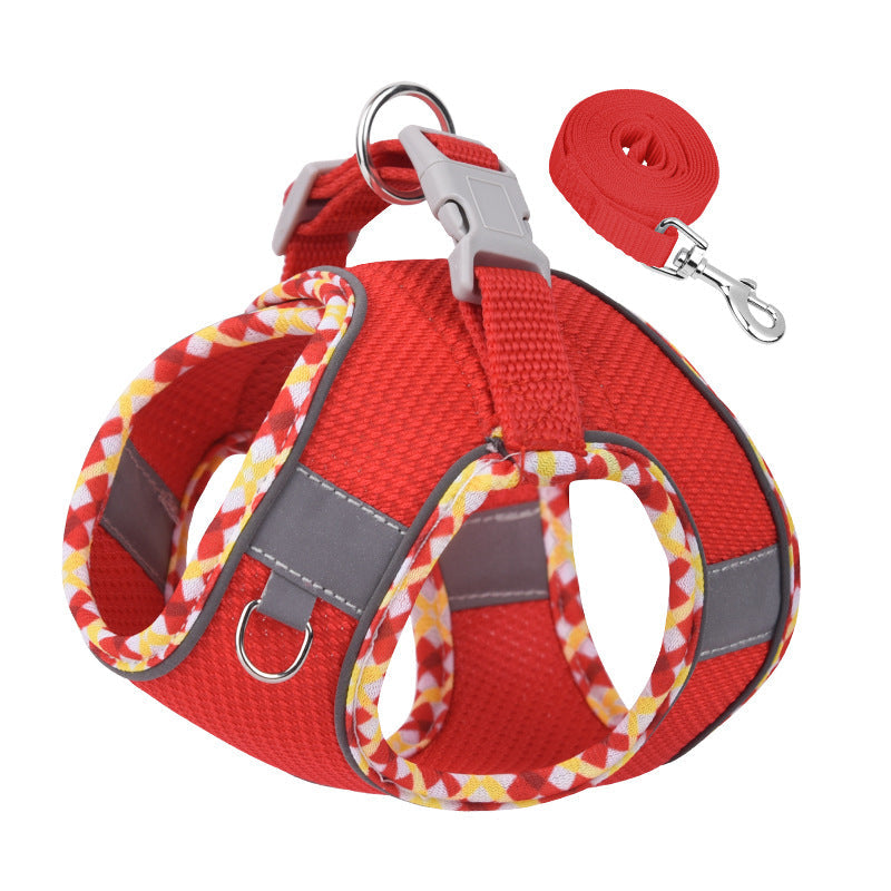 KFX-3582269 Reflective Plaid Dog Harness with Traction Rope - Adjustable Fit for Comfort and Safety