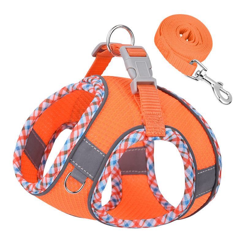 KFX-3582269 Reflective Plaid Dog Harness with Traction Rope - Adjustable Fit for Comfort and Safety