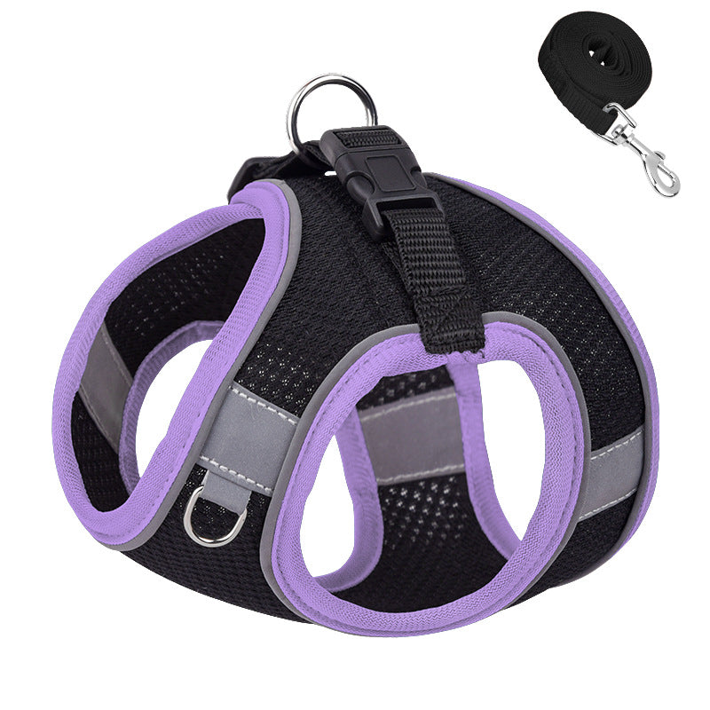 KFX-3582269 Reflective Plaid Dog Harness with Traction Rope - Adjustable Fit for Comfort and Safety
