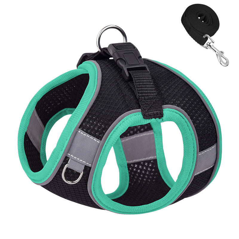KFX-3582269 Reflective Plaid Dog Harness with Traction Rope - Adjustable Fit for Comfort and Safety