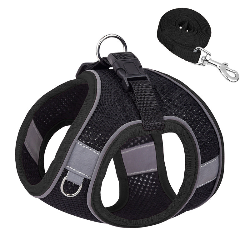 KFX-3582269 Reflective Plaid Dog Harness with Traction Rope - Adjustable Fit for Comfort and Safety