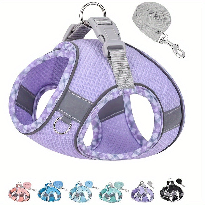KFX-3582269 Reflective Plaid Dog Harness with Traction Rope - Adjustable Fit for Comfort and Safety