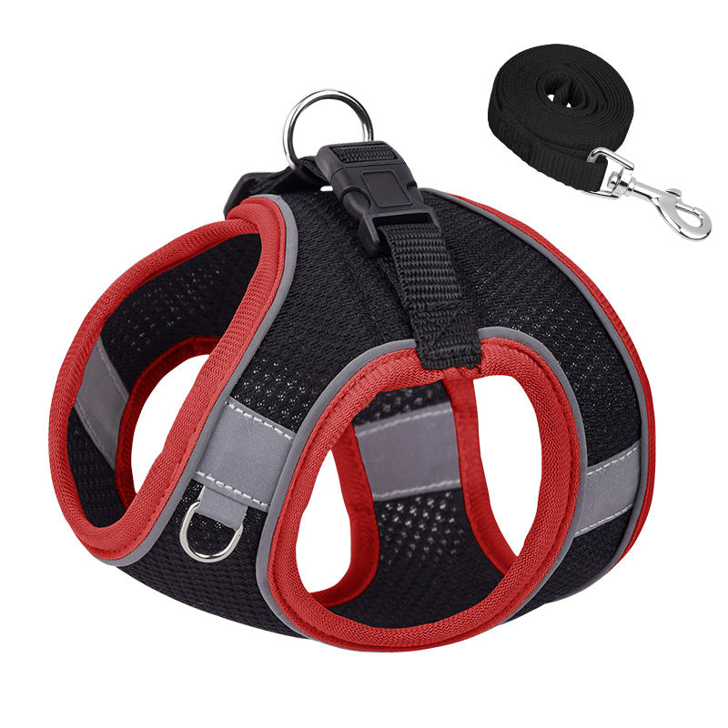 KFX-3582269 Reflective Plaid Dog Harness with Traction Rope - Adjustable Fit for Comfort and Safety