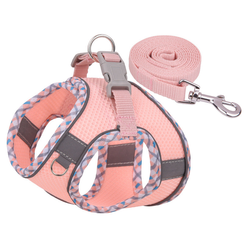 KFX-3582269 Reflective Plaid Dog Harness with Traction Rope - Adjustable Fit for Comfort and Safety