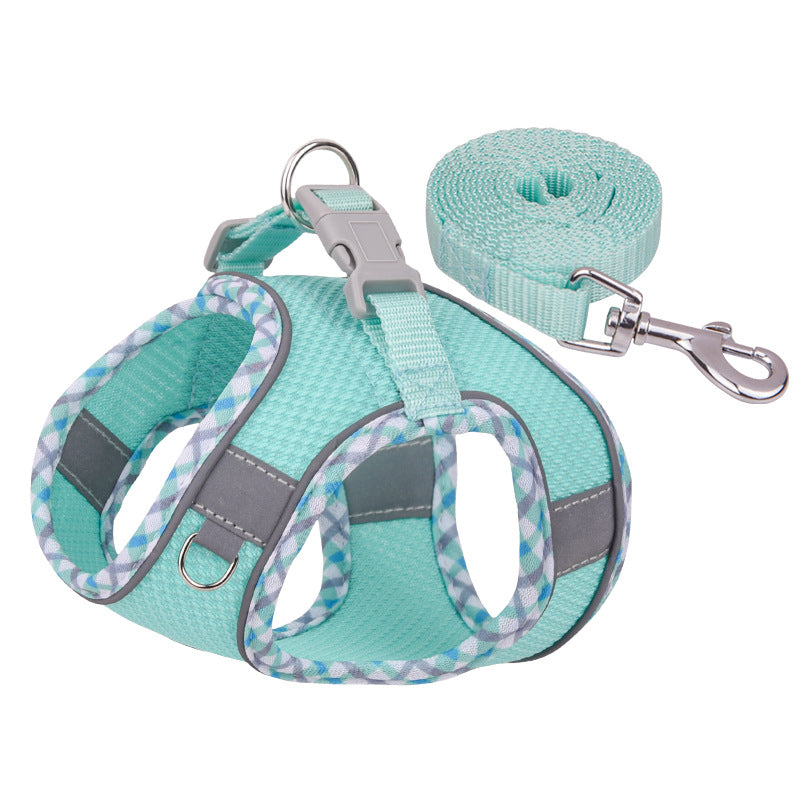 KFX-3582269 Reflective Plaid Dog Harness with Traction Rope - Adjustable Fit for Comfort and Safety