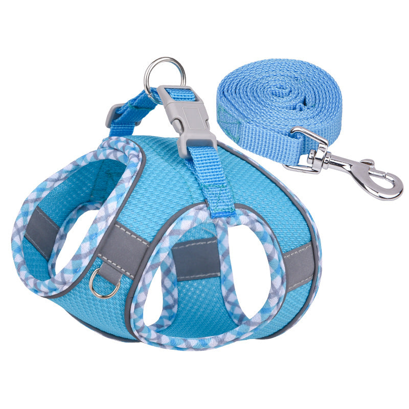 KFX-3582269 Reflective Plaid Dog Harness with Traction Rope - Adjustable Fit for Comfort and Safety