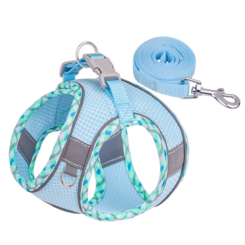 KFX-3582269 Reflective Plaid Dog Harness with Traction Rope - Adjustable Fit for Comfort and Safety