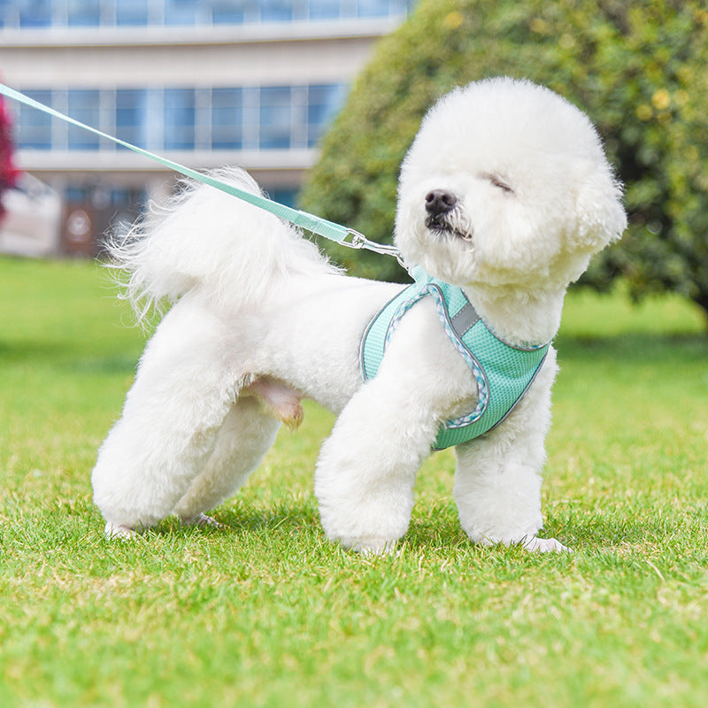 KFX-3582269 Reflective Plaid Dog Harness with Traction Rope - Adjustable Fit for Comfort and Safety