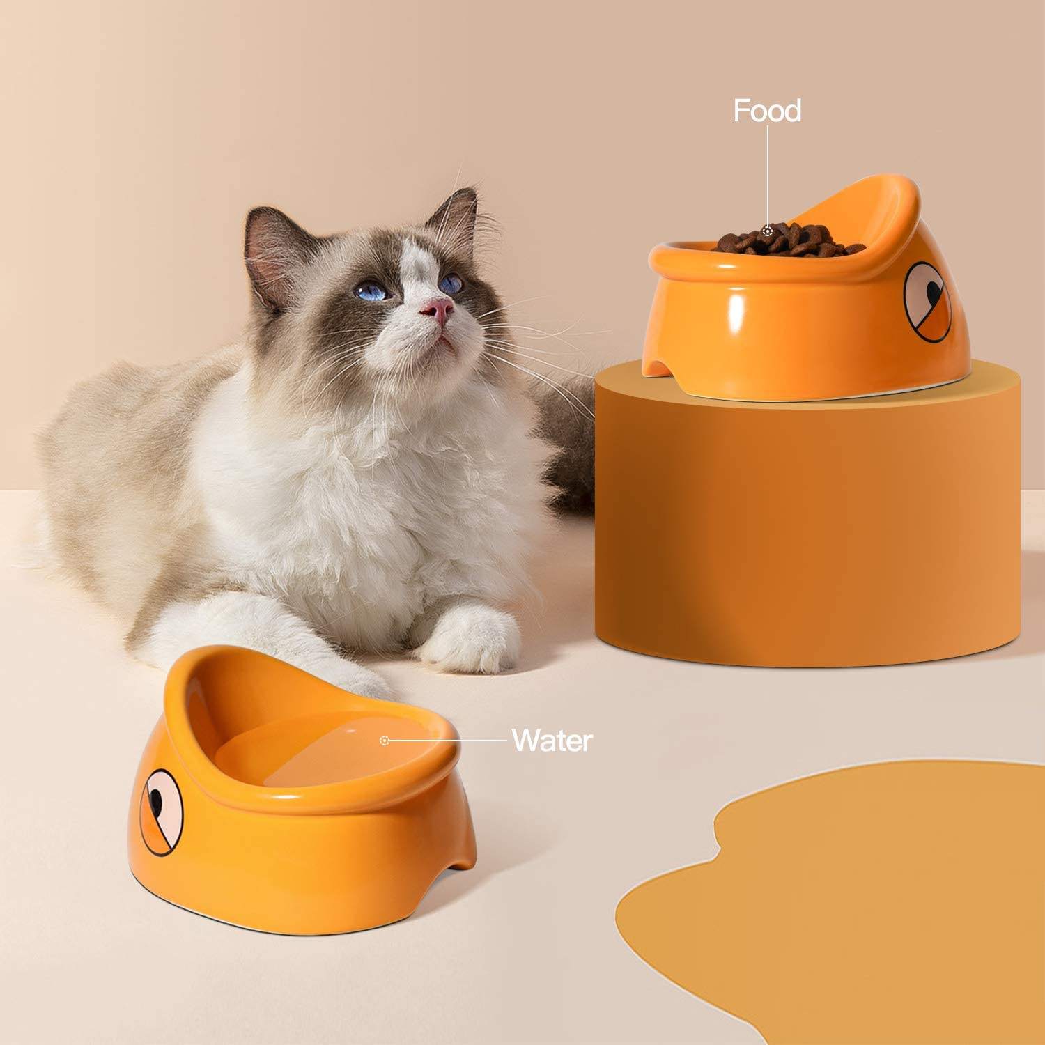 KFX-3582653 Ceramic Pet Food Bowl with Heightened Design for Cats and Small Animals