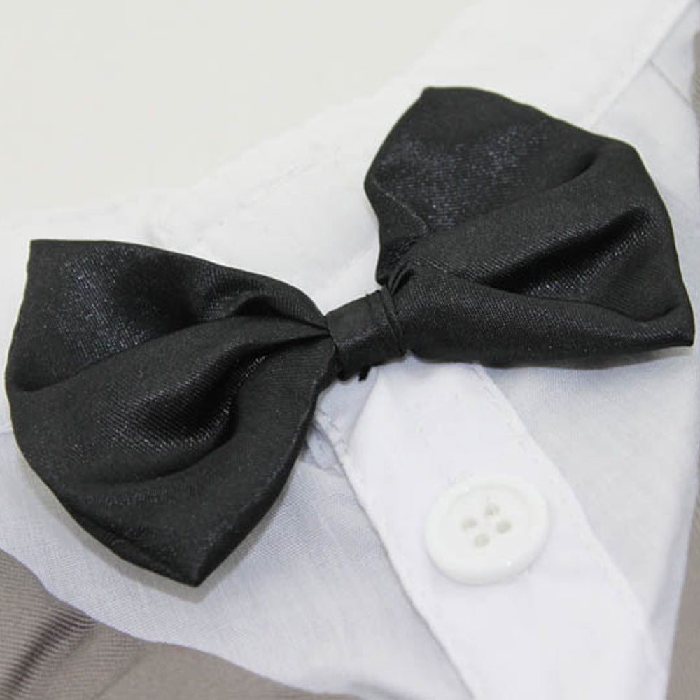 KFX-3583037 Elegant Cotton Bow Tie Evening Dress for Puppies in Black and Gray