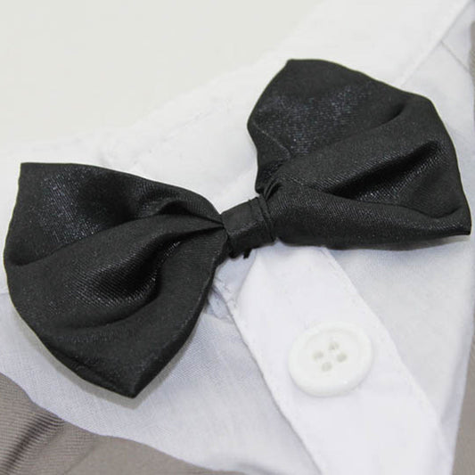 KFX-3583037 Elegant Cotton Bow Tie Evening Dress for Puppies in Black and Gray