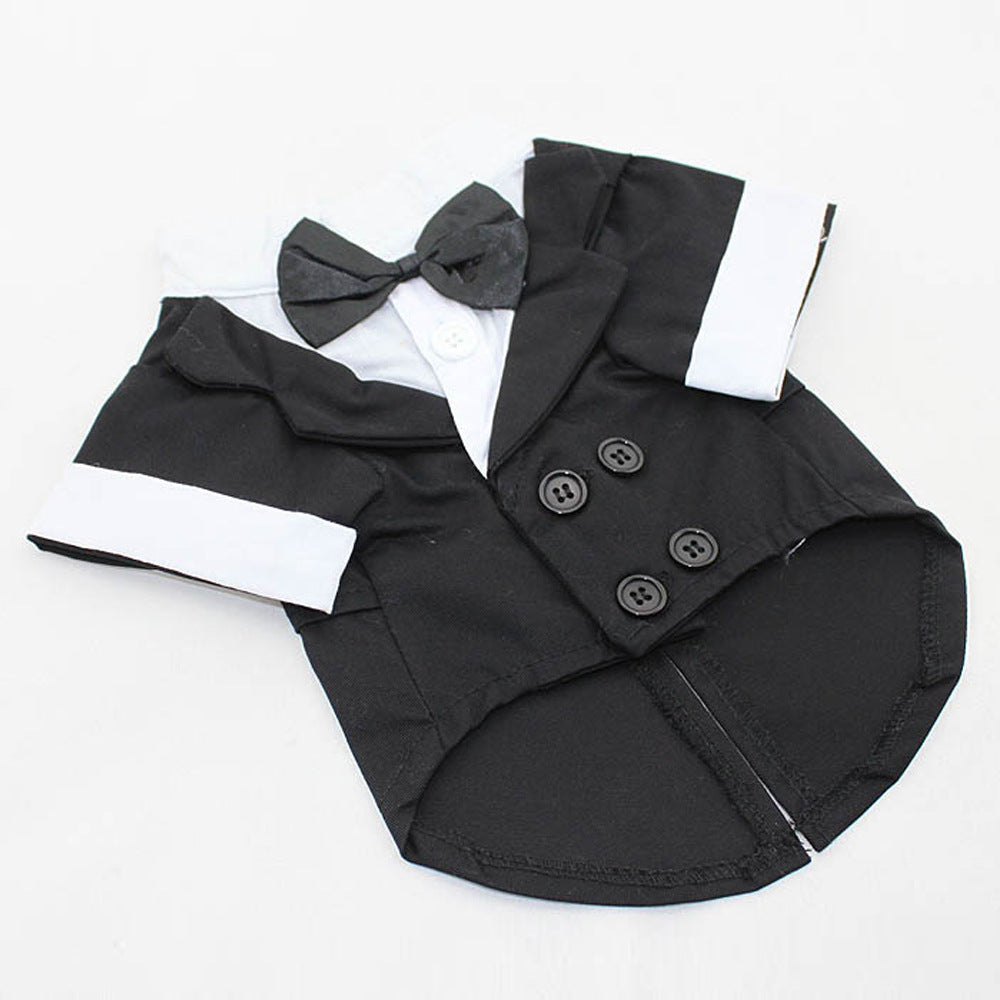 KFX-3583037 Elegant Cotton Bow Tie Evening Dress for Puppies in Black and Gray
