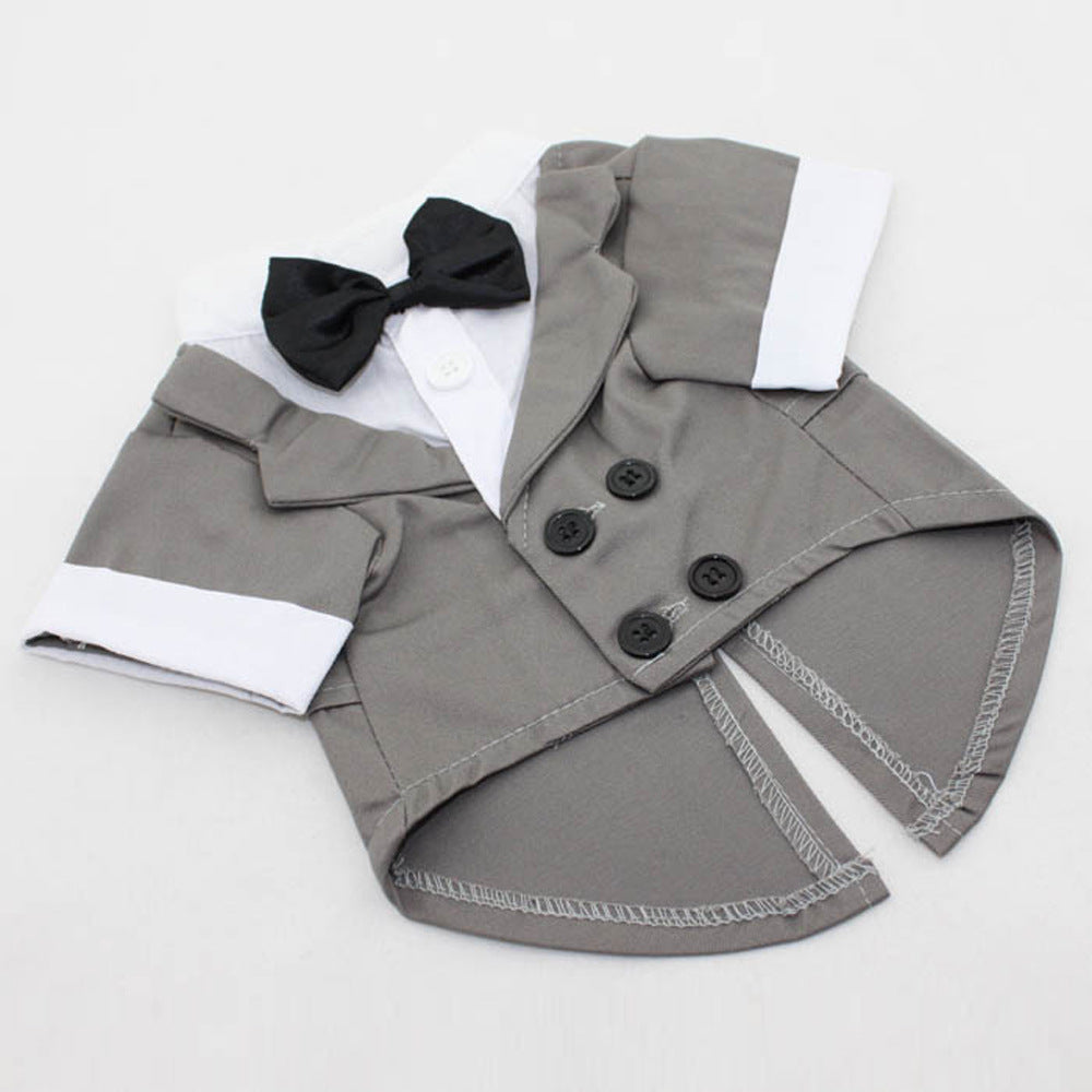 KFX-3583037 Elegant Cotton Bow Tie Evening Dress for Puppies in Black and Gray