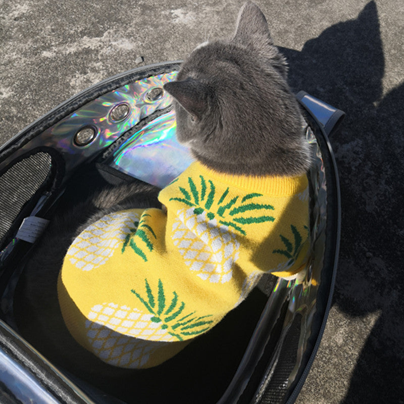 KFX-3586237 Adorable Yellow Pineapple Print Wool Pet Sweater for Autumn and Winter, Sizes S-XXL