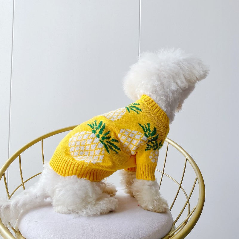 KFX-3586237 Adorable Yellow Pineapple Print Wool Pet Sweater for Autumn and Winter, Sizes S-XXL