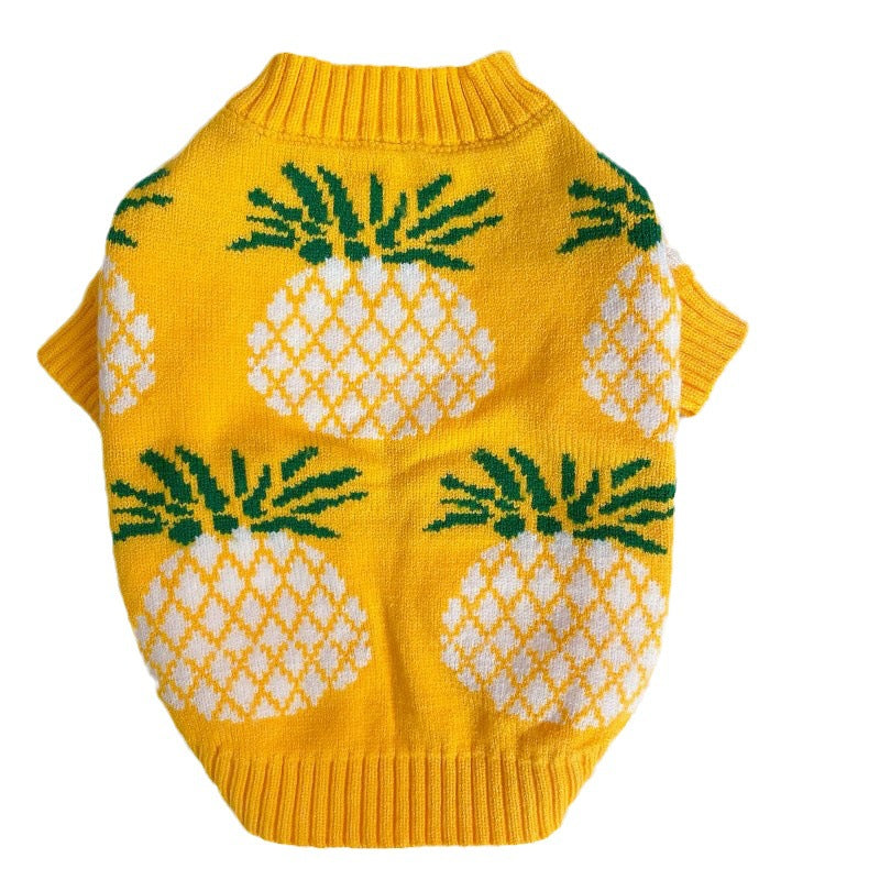 KFX-3586237 Adorable Yellow Pineapple Print Wool Pet Sweater for Autumn and Winter, Sizes S-XXL