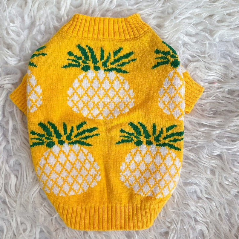 KFX-3586237 Adorable Yellow Pineapple Print Wool Pet Sweater for Autumn and Winter, Sizes S-XXL