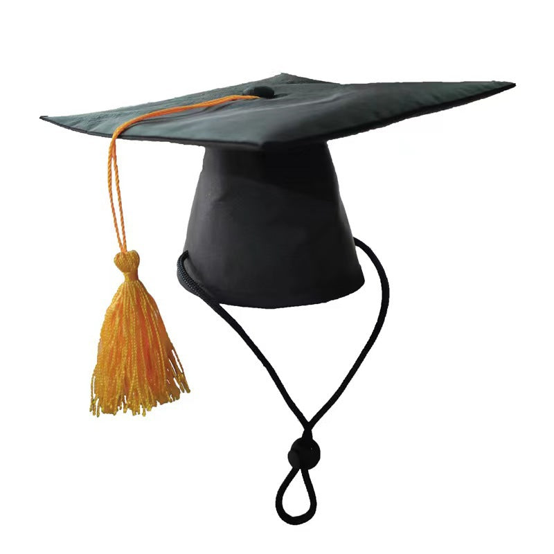 KFX-3586621 Black Doctoral Hat and Bow Tie Set for Pets, Size S, Polyester Material