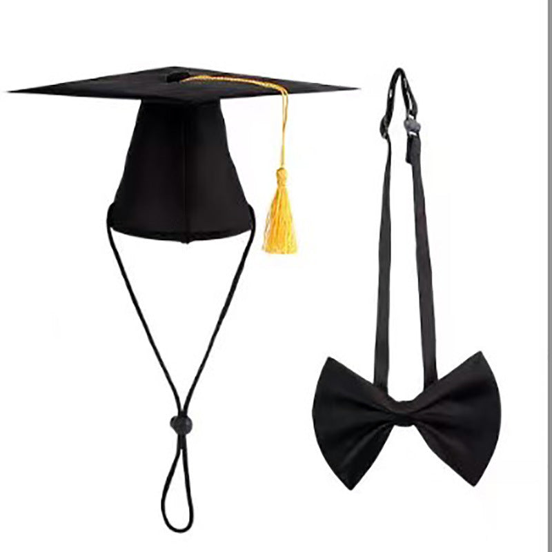KFX-3586621 Black Doctoral Hat and Bow Tie Set for Pets, Size S, Polyester Material