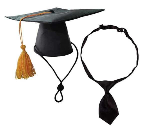 KFX-3586621 Black Doctoral Hat and Bow Tie Set for Pets, Size S, Polyester Material