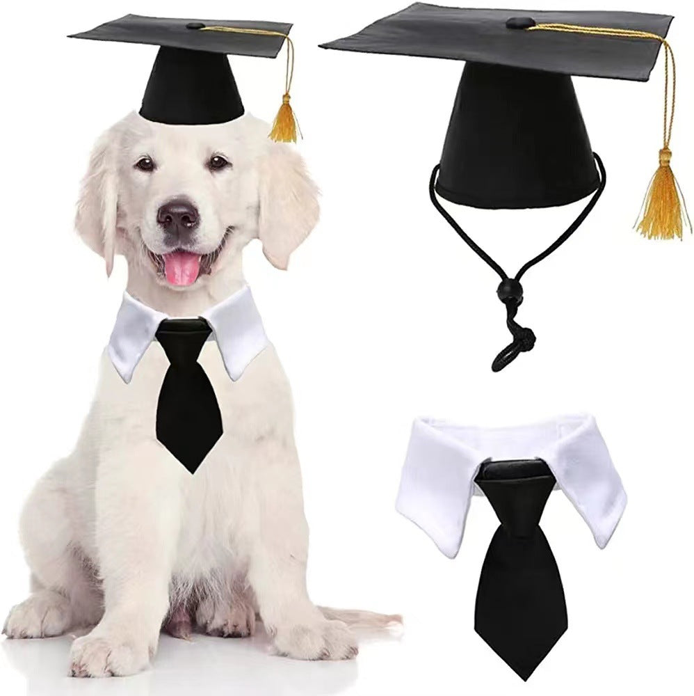 KFX-3586621 Black Doctoral Hat and Bow Tie Set for Pets, Size S, Polyester Material