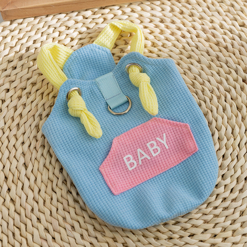 KFX-3588797 Spring and Summer Cat Macaron Pocket Traction Sling Clothes in Ollie Pink and Bondi Blue