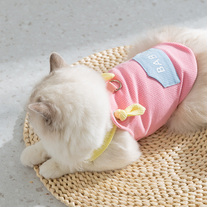 KFX-3588797 Spring and Summer Cat Macaron Pocket Traction Sling Clothes in Ollie Pink and Bondi Blue