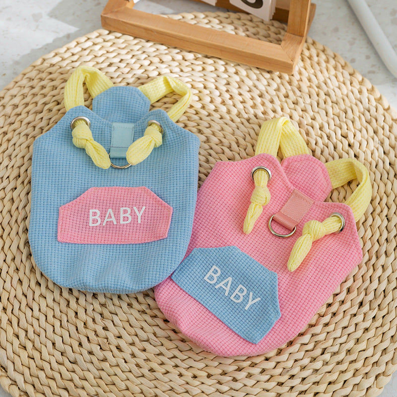KFX-3588797 Spring and Summer Cat Macaron Pocket Traction Sling Clothes in Ollie Pink and Bondi Blue