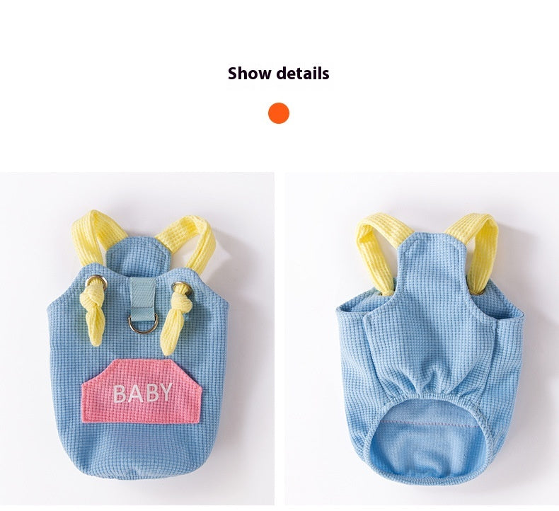 KFX-3588797 Spring and Summer Cat Macaron Pocket Traction Sling Clothes in Ollie Pink and Bondi Blue