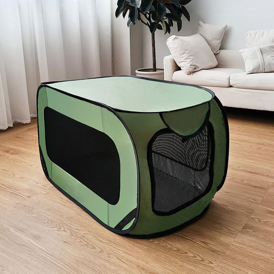 KFX-3590461 Portable Dog Car Cage for Small to Medium Breeds - Gray, Red, Green - Oxford Mesh & Steel Wire, 94x53x53cm