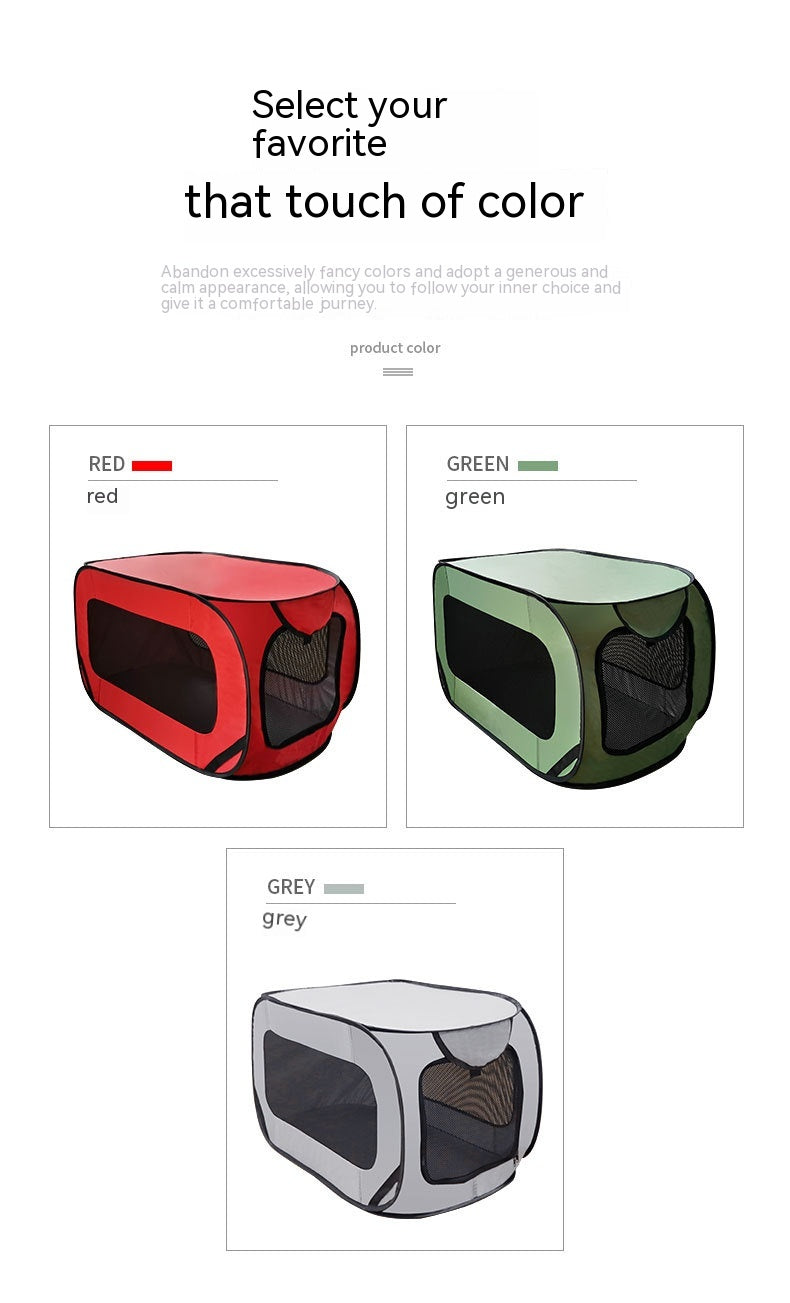 KFX-3590461 Portable Dog Car Cage for Small to Medium Breeds - Gray, Red, Green - Oxford Mesh & Steel Wire, 94x53x53cm