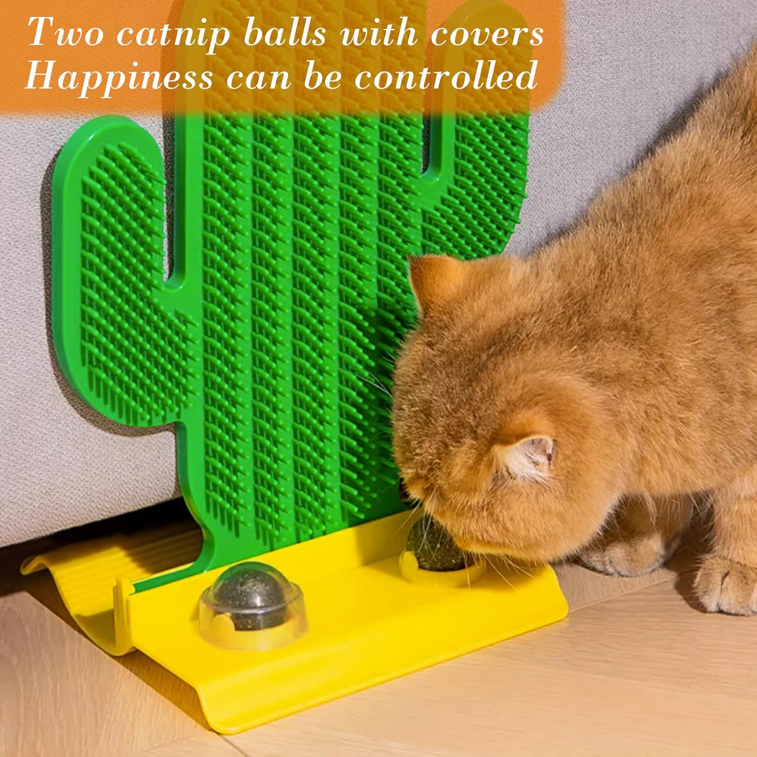 KFX-3591485 Cactus Self Groomer for Cats with Catnip Balls - Corner Brush & Scratching Pad