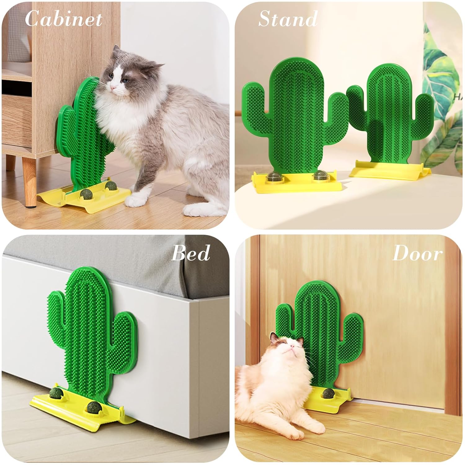 KFX-3591485 Cactus Self Groomer for Cats with Catnip Balls - Corner Brush & Scratching Pad