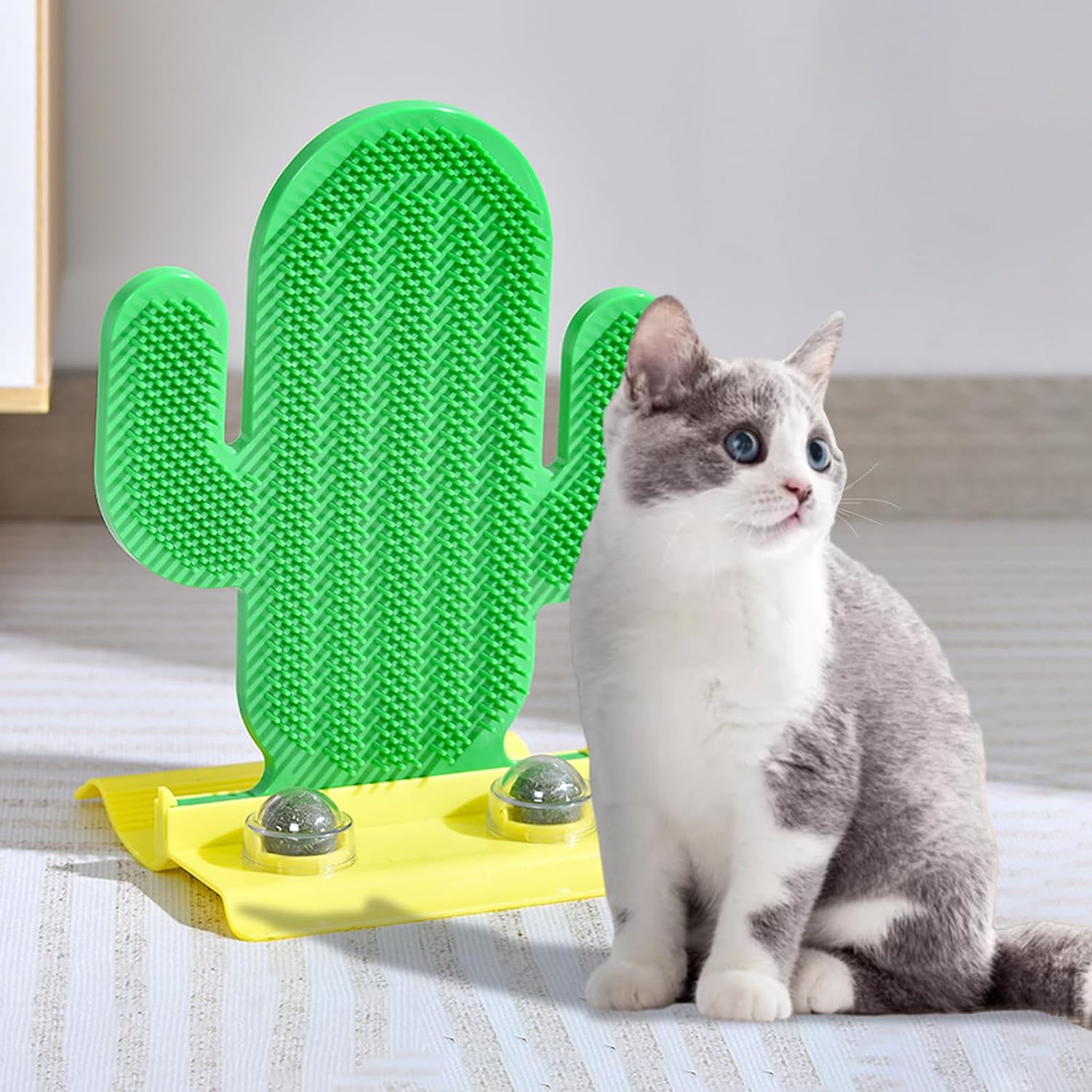 KFX-3591485 Cactus Self Groomer for Cats with Catnip Balls - Corner Brush & Scratching Pad
