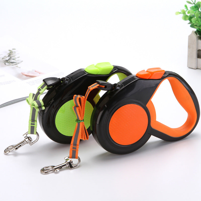 KFX-3593789 Automatic Retractable Pet Leash with Reflective Design in Fluorescent Orange and Green