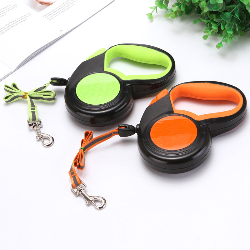 KFX-3593789 Automatic Retractable Pet Leash with Reflective Design in Fluorescent Orange and Green