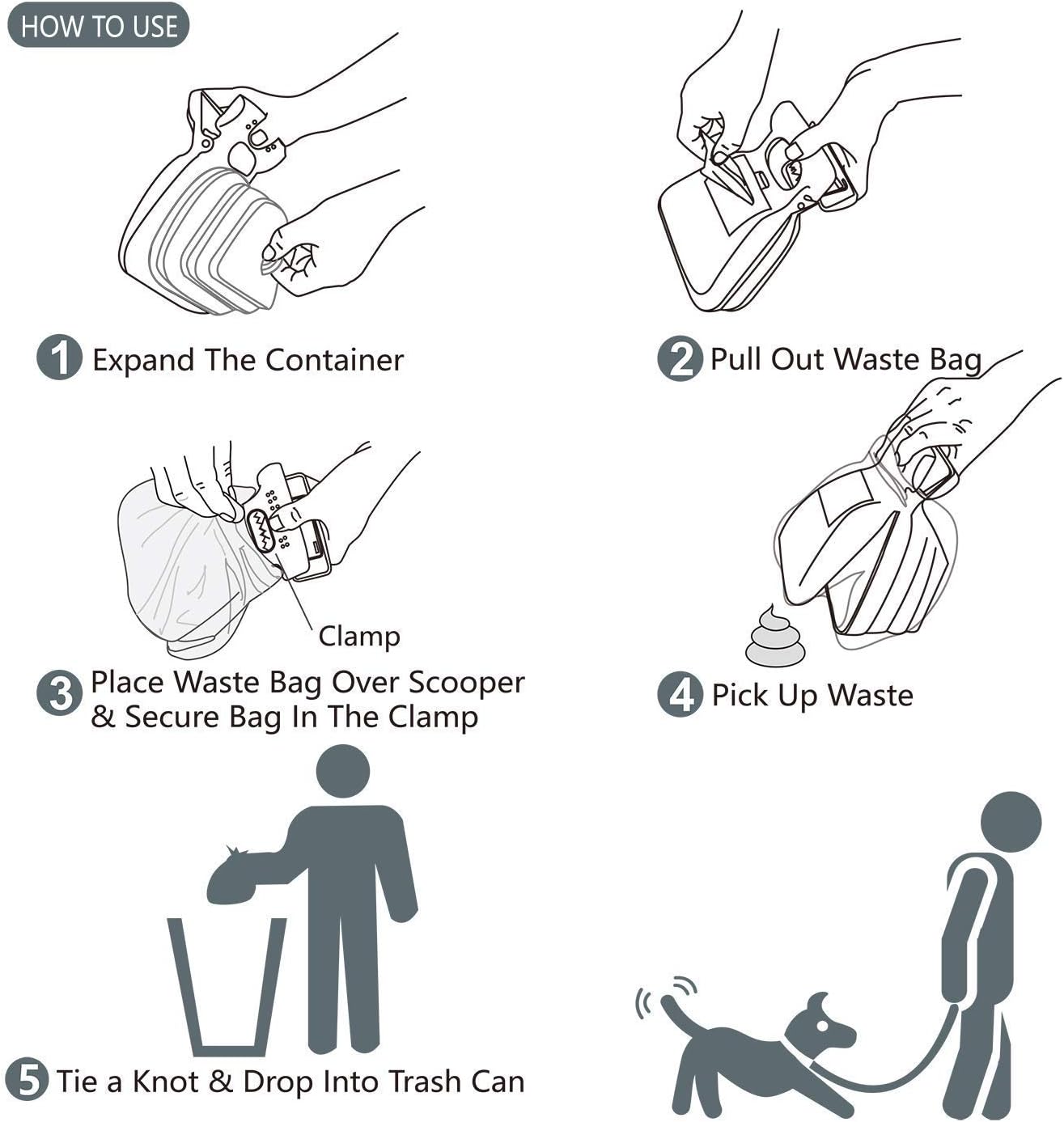 KFX-3595453 Portable Handheld Pooper Scooper with Expandable Waste Storage and Waste Bag Dispenser for Dogs