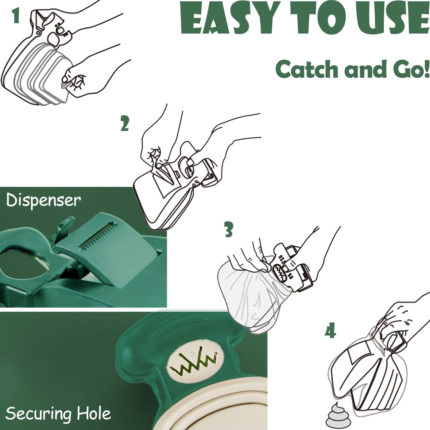 KFX-3595453 Portable Handheld Pooper Scooper with Expandable Waste Storage and Waste Bag Dispenser for Dogs