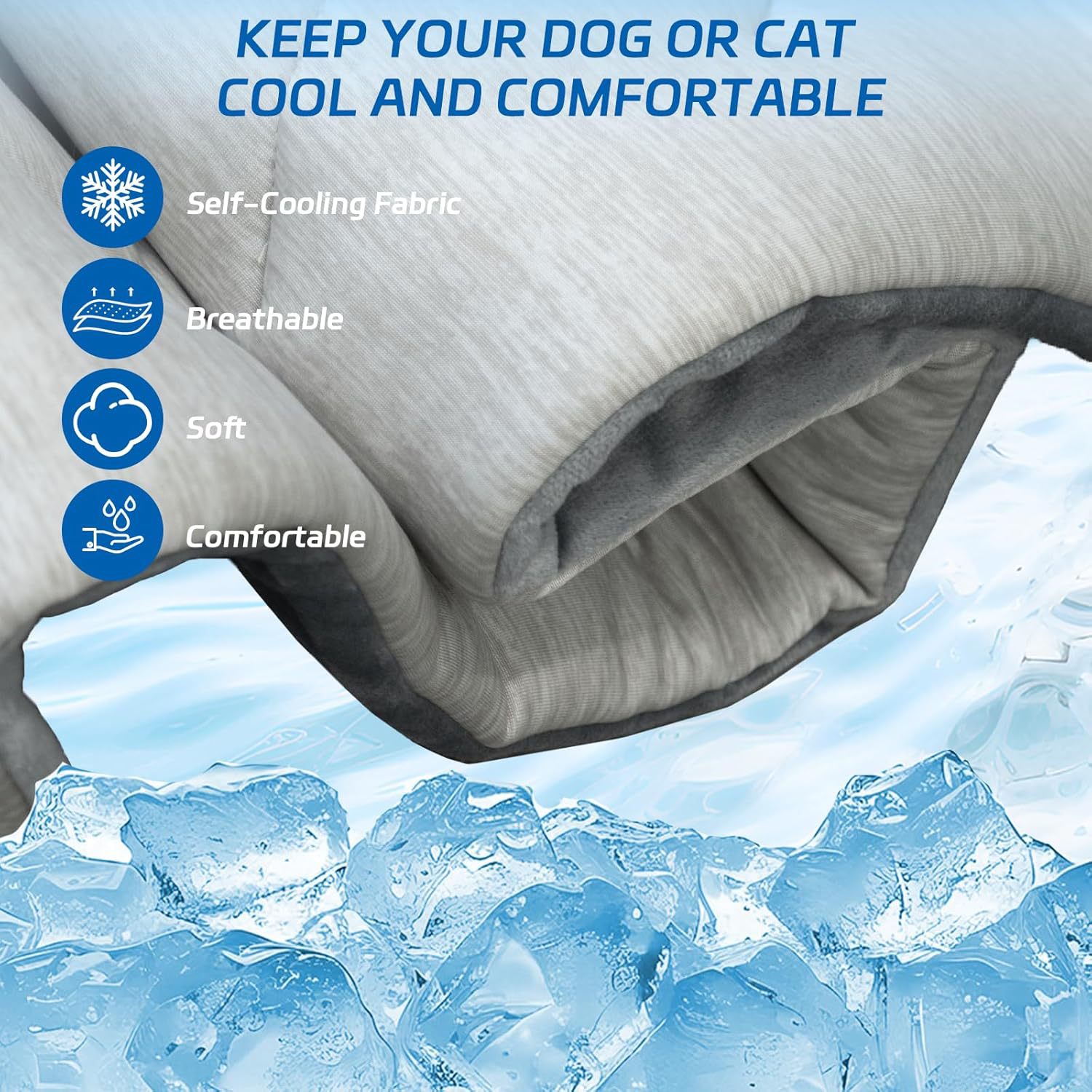 KFX-3595837 Portable Machine Washable Pet Cooling Mat - Light Gray, Nylon, Available in Sizes M, L, XL