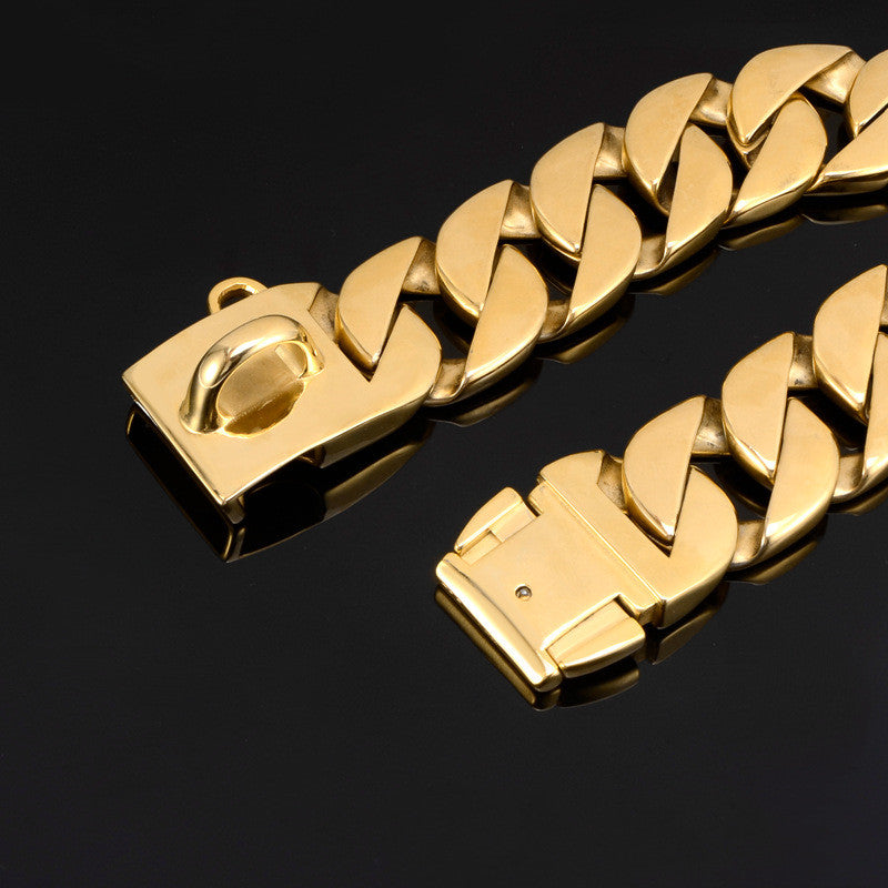 KFX-3596605 Widened Stainless Steel Dog Collar - 42MM in Gold and White, Multiple Length Options Available