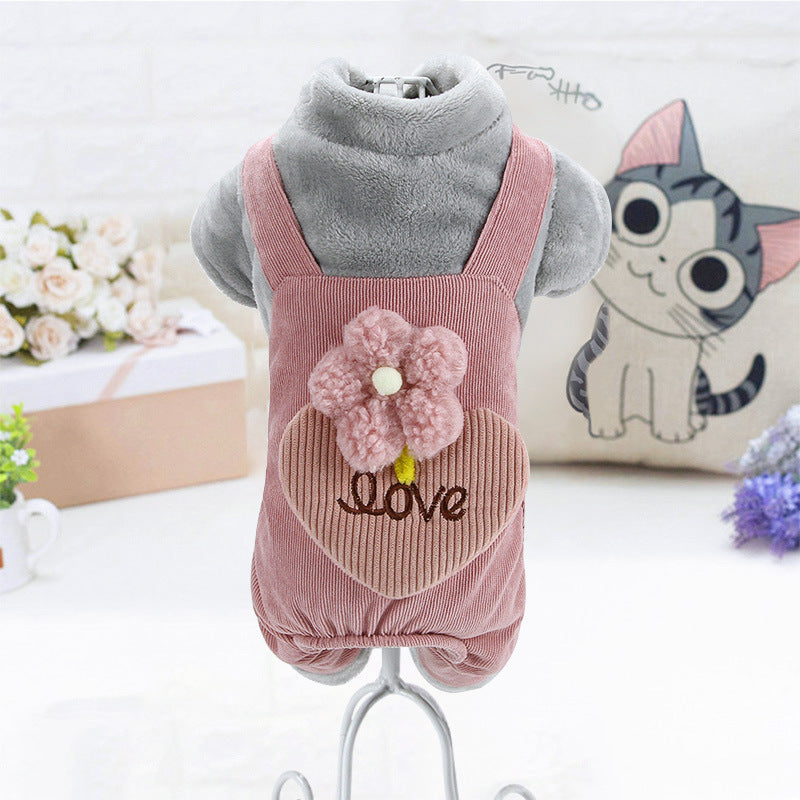 KFX-3598397 Plush Cotton Coat for Small Dogs - Teddy Bichon Pomeranian Chihuahua, Light Gray and Pink Options