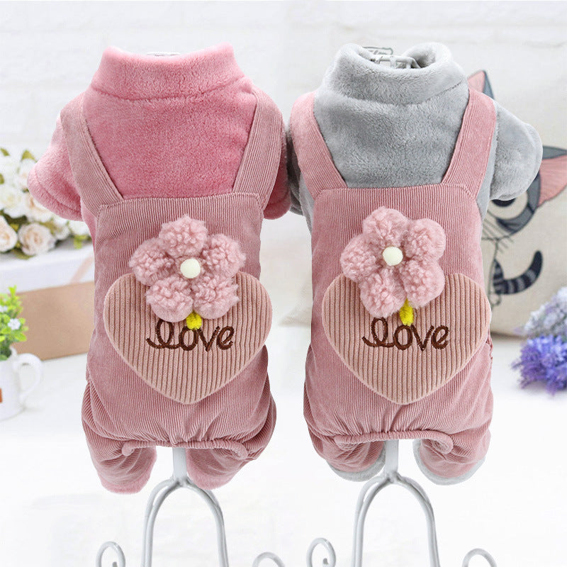 KFX-3598397 Plush Cotton Coat for Small Dogs - Teddy Bichon Pomeranian Chihuahua, Light Gray and Pink Options