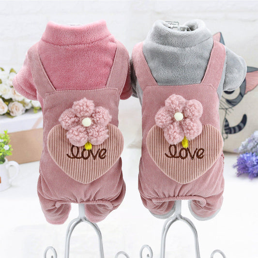 KFX-3598397 Plush Cotton Coat for Small Dogs - Teddy Bichon Pomeranian Chihuahua, Light Gray and Pink Options