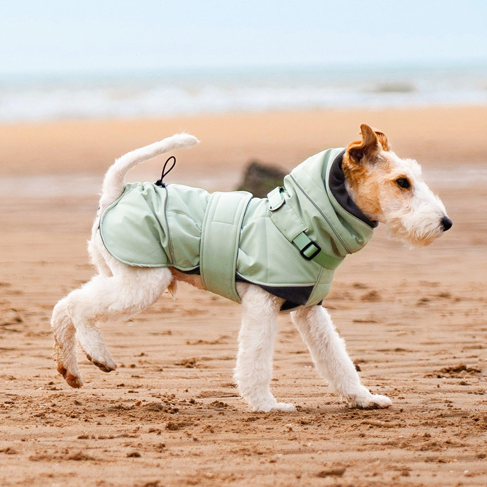 KFX-3598525 Autumn and Winter Wind-Proof Dog Shell Jacket in Bean Green, Beige, and Black Sizes S to 2XL