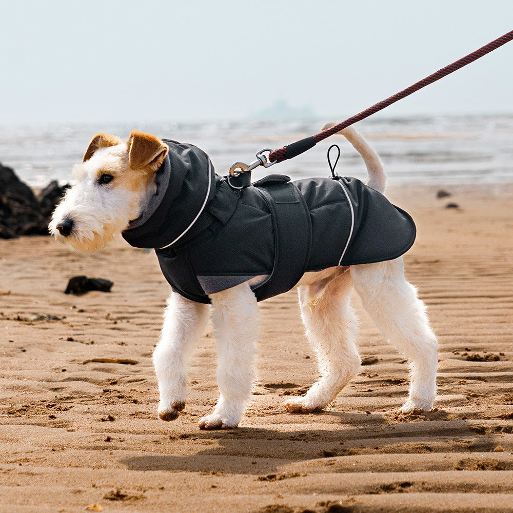 KFX-3598525 Autumn and Winter Wind-Proof Dog Shell Jacket in Bean Green, Beige, and Black Sizes S to 2XL