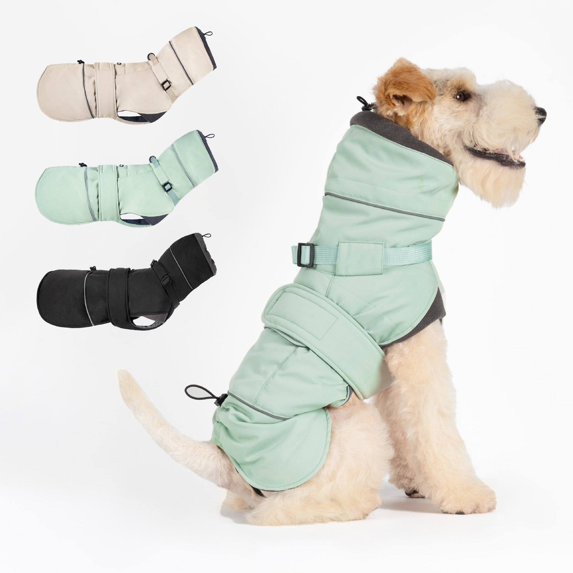KFX-3598525 Autumn and Winter Wind-Proof Dog Shell Jacket in Bean Green, Beige, and Black Sizes S to 2XL